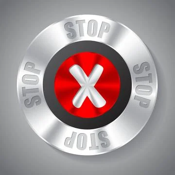 Shiny metallic stop button Shiny metallic stop button with red X sign in t... Stock Photos