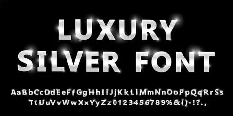 Shiny modern silver font isolated on black Stock Illustration
