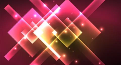 Shiny neon design square shape abstract background. Retro vector abstract design Stock Illustration
