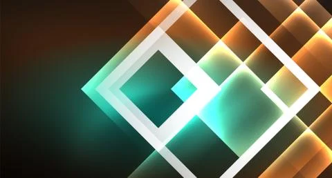 Shiny neon design square shape abstract background. Retro vector abstract design Stock Illustration