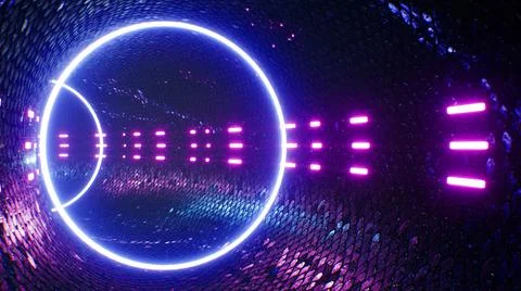 Shiny Neon Light Reptile Pattern Tunnel 3D rendering Stock Illustration