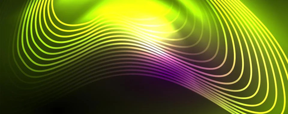 Shiny neon waves, dynamic electric motion, energy or speed concept. Vector 스톡 일러스트