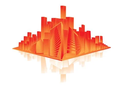 Shiny orange city with reflection, vector illustration Stock Illustration