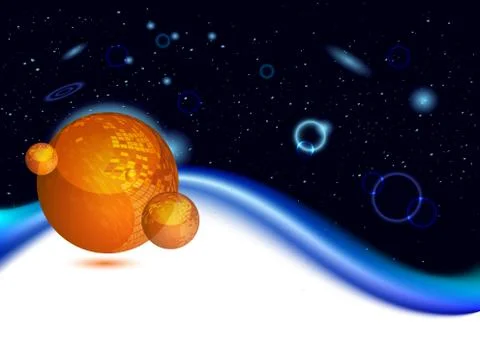 Shiny orange planet in deep space, vector illustration Stock Illustration