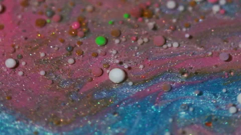 Shiny paint mix oil texture fluid glitter bubbles Stock Footage 323047751