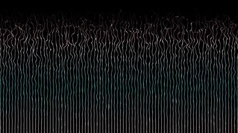 Shiny parallel lines or stripes moving wavy pattern on black background Stock Footage 296042990