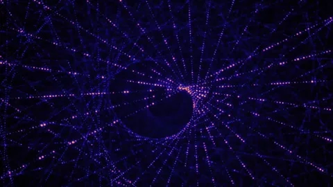 Shiny pink spiral strings with blue light rotating Video stock 259261269