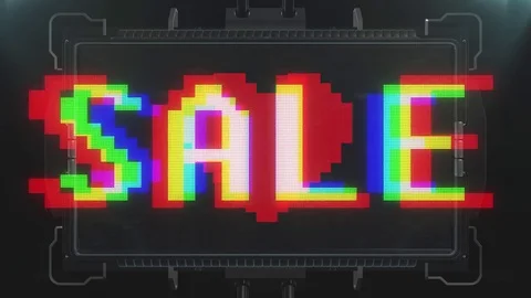 Shiny pixel heart beat and sale on digital tv screen seamless loop glitch Stock Footage 81807866