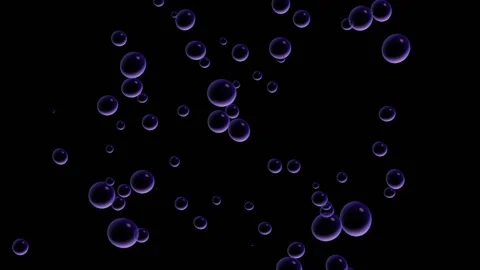Shiny purple soap bubbles continuously appear against a black background and fly 스톡 동영상 153284027