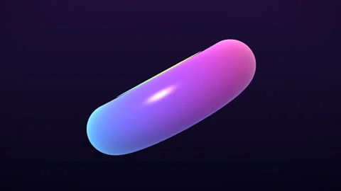 A shiny rainbow colored 3D torus shape floating against a dark background, .. Stock Footage 347465155