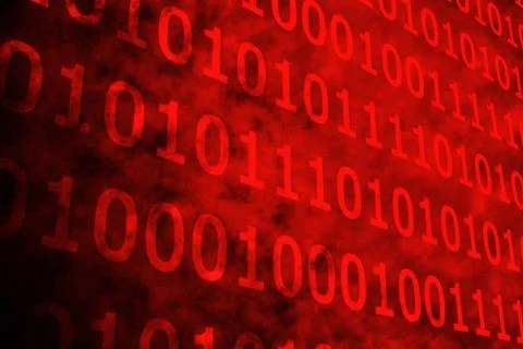 Shiny red binary code on black background Stock Illustration