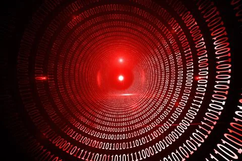 Shiny red binary code on black background Stock Illustration