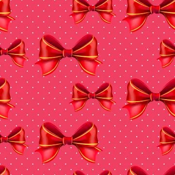 Shiny red bow in seamless pattern Illustrazione stock