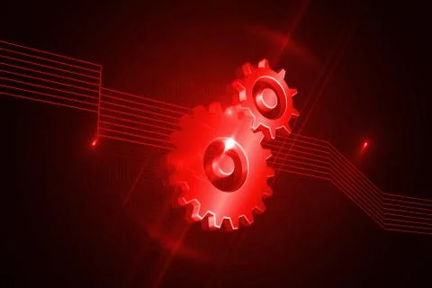 Shiny red cogs on black background Stock Illustration