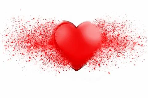 Shiny red heart exploding in thousand pieces Stock Illustration