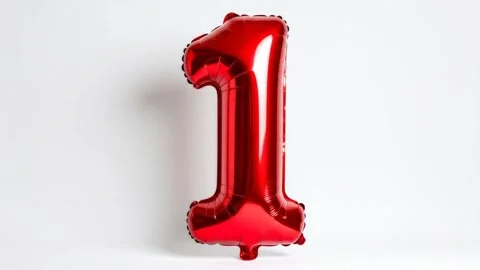 Shiny Red Number One Balloon Against White Background Stock Footage 333410484