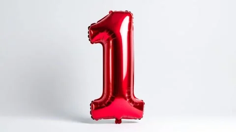 Shiny Red Number One Balloon Floating on White Background Stock Footage 333410489
