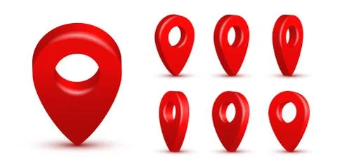 Shiny red realistic map pins set. Vector 3d pointers isolated on white 스톡 일러스트
