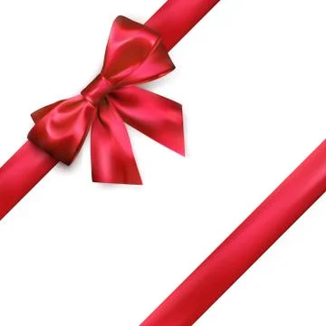 Shiny red silk bow and ribbon on white background. Vector illustration isolat Stock Illustration