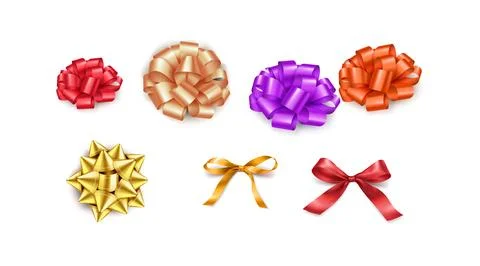 Shiny ribbons and bows adding elegance realistic color icons Stock Illustration