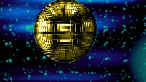 Shiny rotating disco ball sparkles against blue bokeh lights background Stock-Footage 341970336