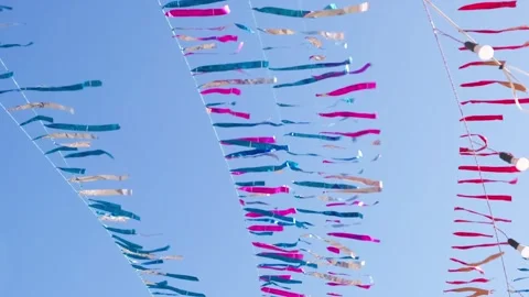 Shiny rustling flags in the wind hung Vídeo Stock 330429379