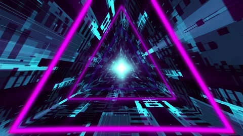 Shiny Sci Fi Digital Triangle Tunnel Background VJ Loop Stock Footage 240319207