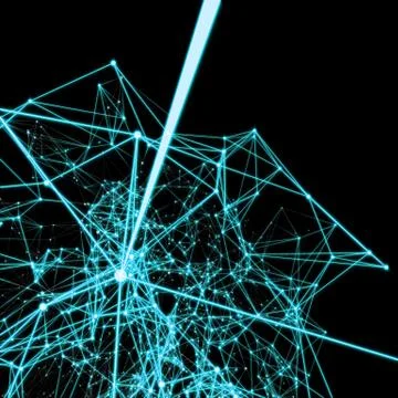 Shiny sci-fi electric connected lines. abstract background. turquoise on blac Stock Illustration