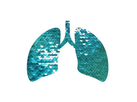 Shiny sequins background. Shot through the cut out silhouette of the lungs. Foto stock