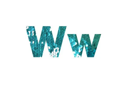 Shiny sequins background. Shot through the cut-out silhouette of the letter W Stock Photos