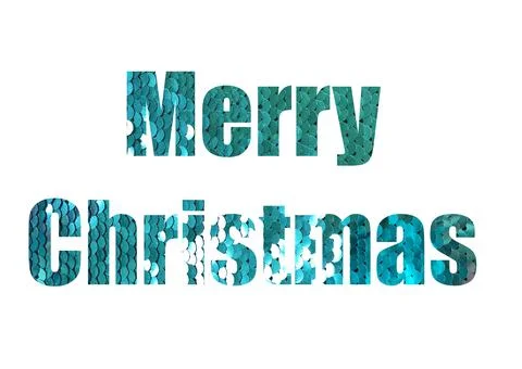 Shiny sequins. Shot through the cut-out silhouette of the word MERRY CHRISTMA Foto stock