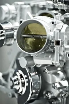 Shiny silver gas engine elements closeup Stock Photos