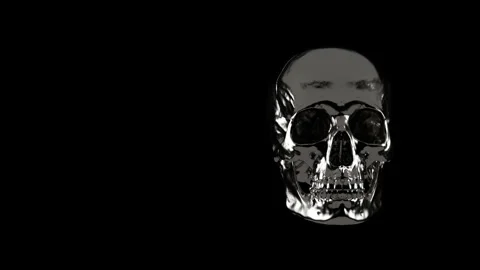 Shiny Silver Human Skull Rotating Loop - Chrome Steel 3D Rendering on Black Stock Footage 340217725