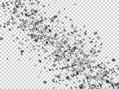 Shiny silver metallic confetti explosion for celebrations and festive occas.. Stock Photos