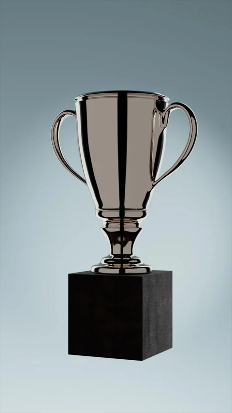 Shiny Silver Trophy With Black Base on Smooth Light Background Stock Footage 317379571