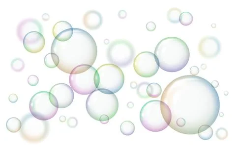 Shiny soap bubbles on white background. Stock Illustration
