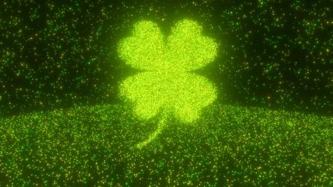 Shiny Sparkling Particles Forming Saint Patricks Day Four Leaf Clover Stock Illustration