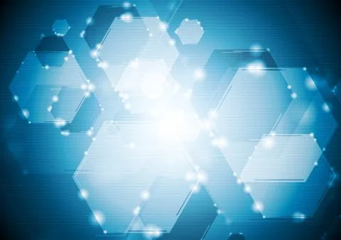 Shiny sparkling tech hexagons background Illustrazione stock