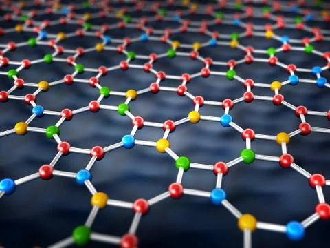 Shiny spheres on hexagon network background. 3D illustration Stock Illustration