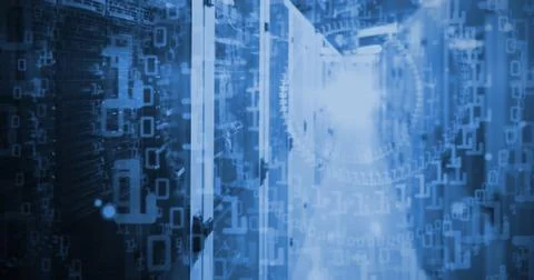 Shiny spiral of binary code against view of data technology Illustrazione stock