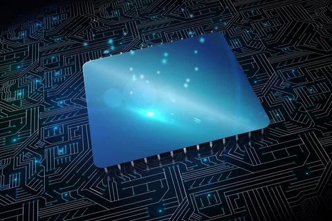 Shiny square on black circuit board 스톡 일러스트