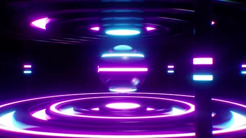 Shiny Striped Sphere Neon Light Stage Stock Footage 265248167