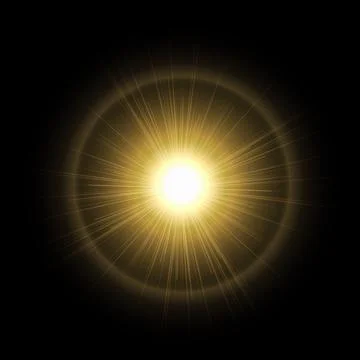 Shiny sun in black background. Beams of light, shiny sun rays summer vector Illustrazione stock