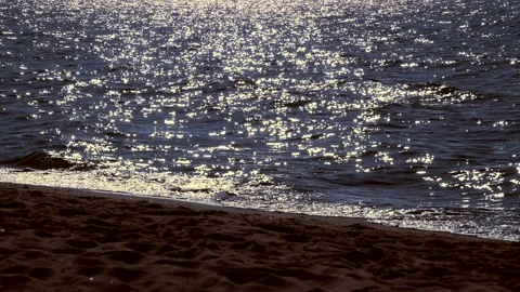 Shiny sun reflections in water. close up ocean with glittering small waves. Stock Footage 155278553