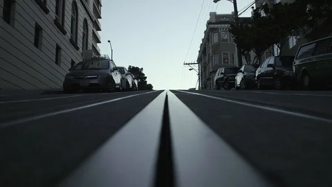 Shiny tracks down a San Francisco hill Stock Footage 92862853