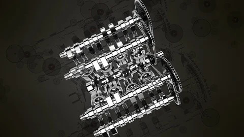 Shiny V8 Engine Animation - Camera Moving Forward Slowly Stock Footage 116222896