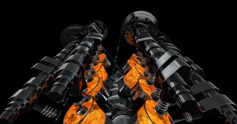 Shiny V8 Engine Rendering With Explosions Stock Illustration