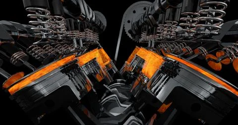 Shiny V8 Engine Rendering With Explosions Illustrazione stock