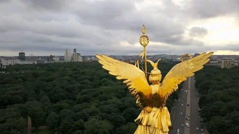 Shiny Victory Column in Berlin Stock Footage 92168420