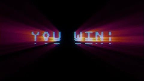 Shiny videogame YOU WIN text on old computer tv lcd screen glitch interference Stock Footage 83745944